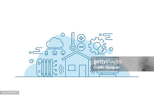 smart house related vector illustration. technology, futuristic, automated, artificial intelligence, internet of things. - smart home stock illustrations