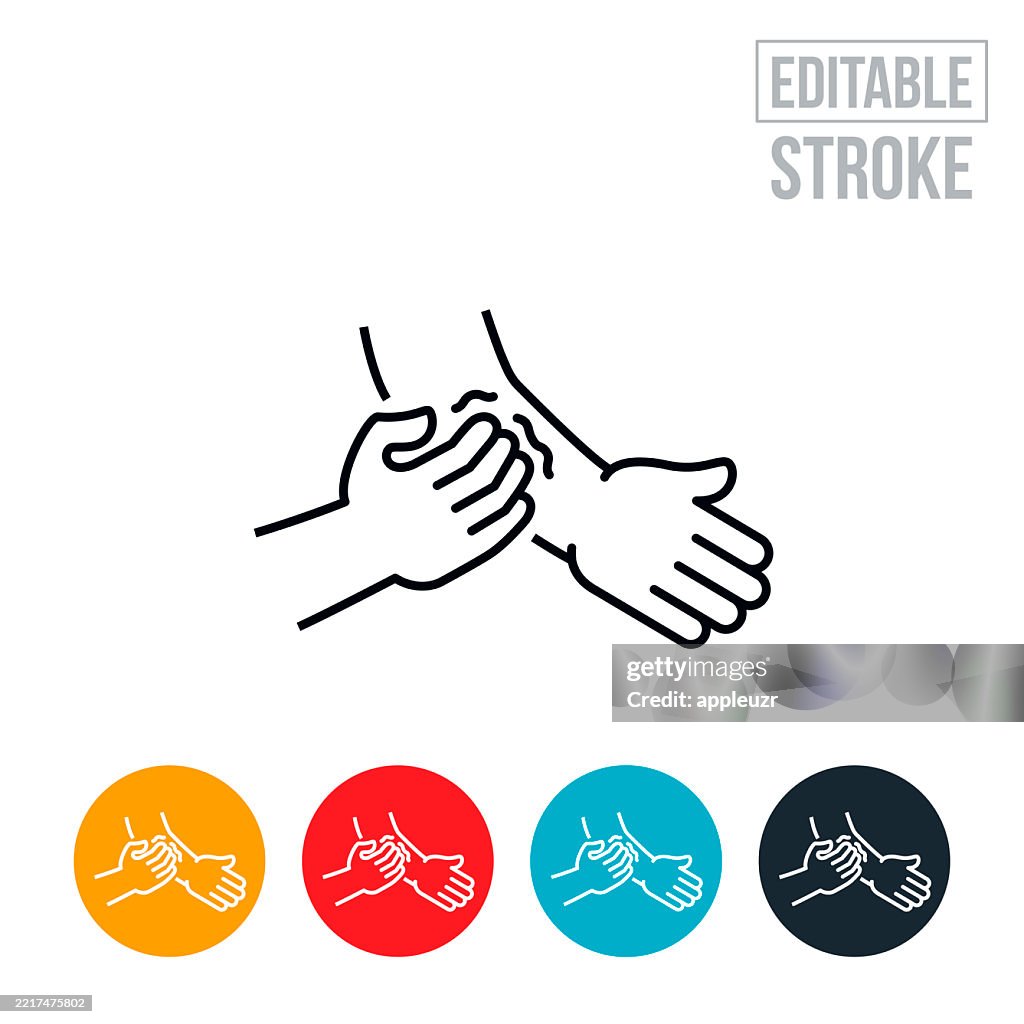 Icono de línea fina del brazo que pica la mano - Trazo editable