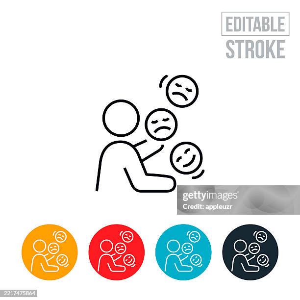person juggling their emotions thin line icon - editable stroke - juggling work stock illustrations