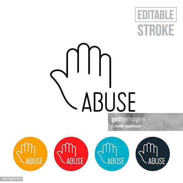 ilustraciones, imágenes clip art, dibujos animados e iconos de stock de stop abuse icono de línea fina - trazo editable - maltrato emocional