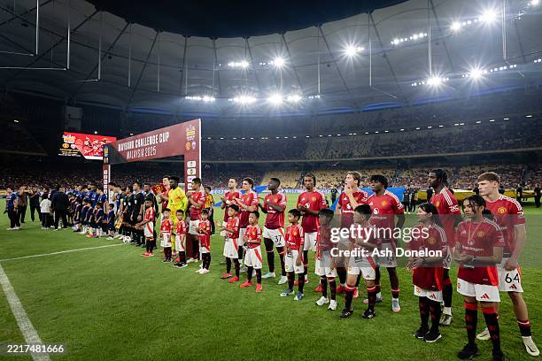 The Manchester United lines up ahead of the match between Manchester United and ASEAN All Stars at Bukit Jalil National Stadium on May 28, 2025 in...