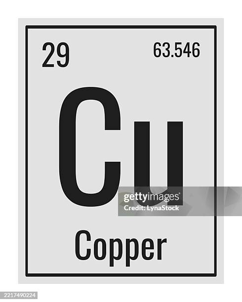 copper symbol. chemical element of the periodic table. vector illustration isolated on white background. glass sign. - periodic table stock illustrations