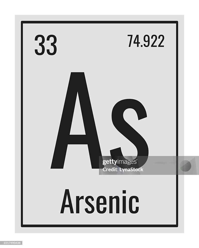Arsenic symbol. Chemical element of the periodic table. Vector illustration isolated on white background. Glass sign.