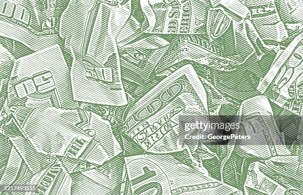 crumpled us paper currency - american fifty dollar bill stock illustrations