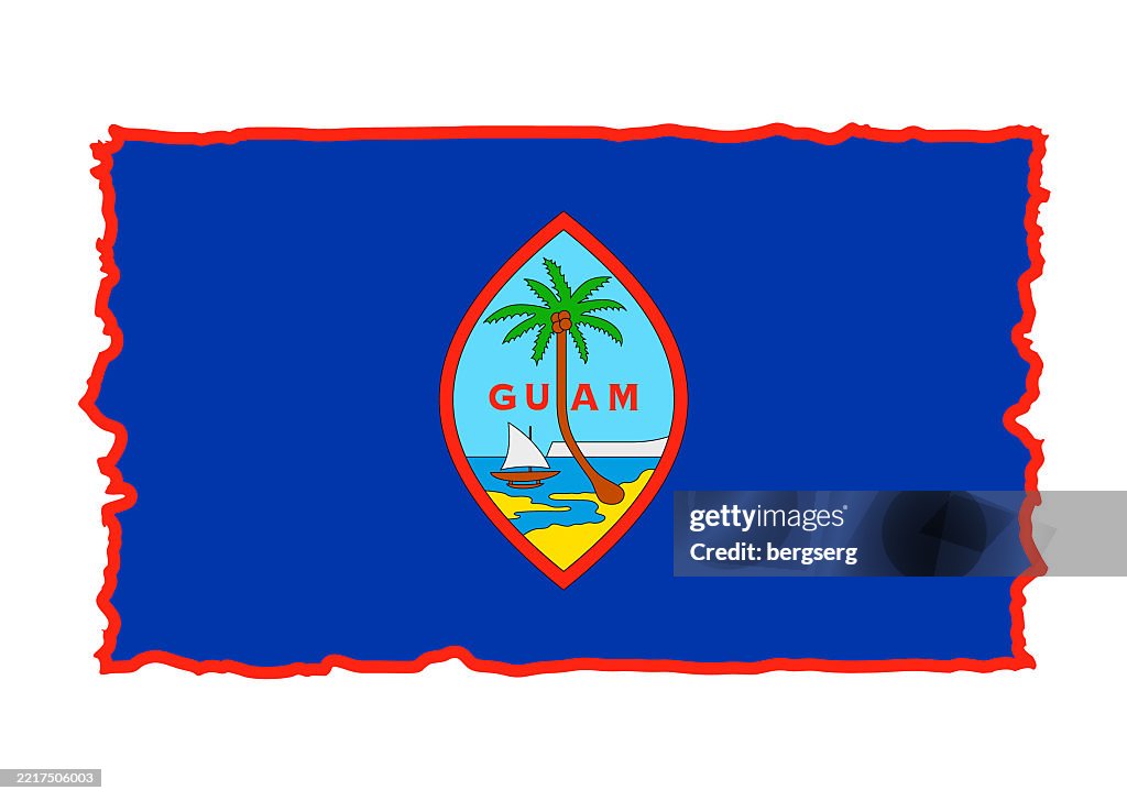Grunge Style Flag of Guam. Flat Icon. Vector Illustration