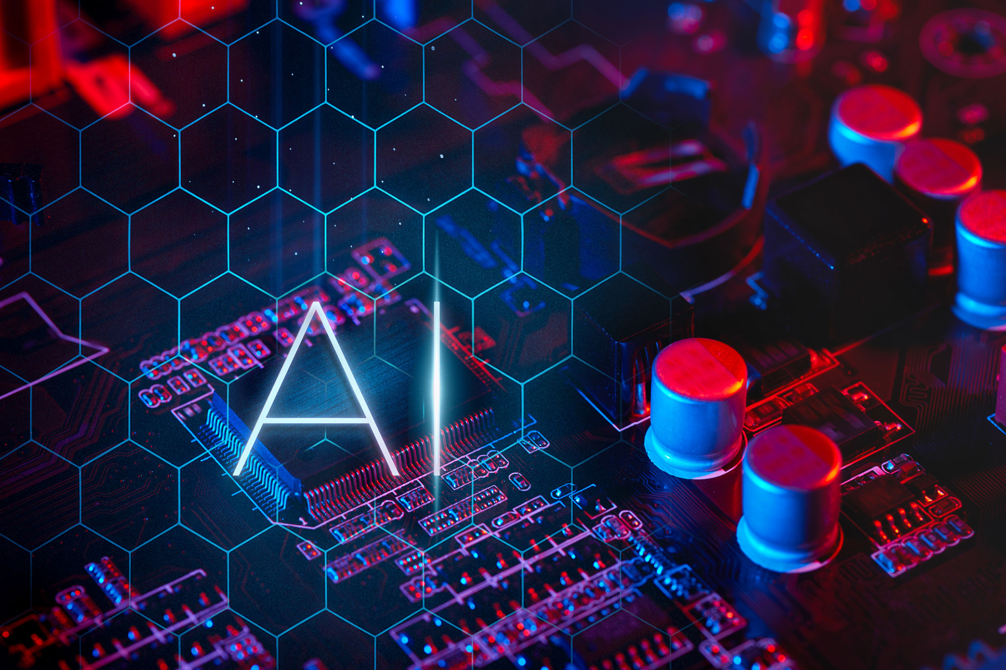 AI Circuitry: Glowing Hexagonal Grid AI Circuitry: Glowing Hexagonal Grid