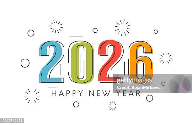 ilustrações de stock, clip art, desenhos animados e ícones de 2026 fireworks happy new year poster, background. vector - cartão de ano novo