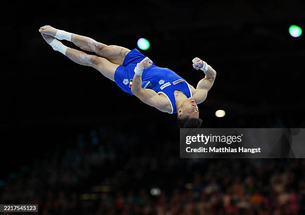 Lorenzo Minh Casali of Team Italy performs on Floor during the Mixed Team Final on day three of the 2025 European Artistic Gymnastics Championships...