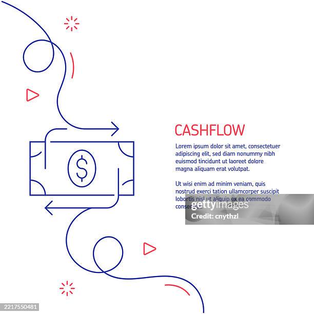 ilustraciones, imágenes clip art, dibujos animados e iconos de stock de dibujo de línea continua del icono de flujo de caja. ilustración vectorial de símbolo dibujado a mano. diseño minimalista con finas líneas azules y rojas. - flujo de caja