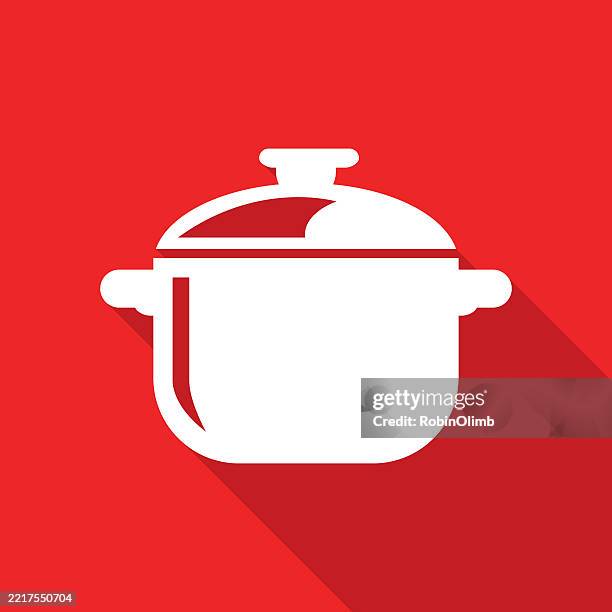 red and white cookin pot icon - cooking pot stock illustrations