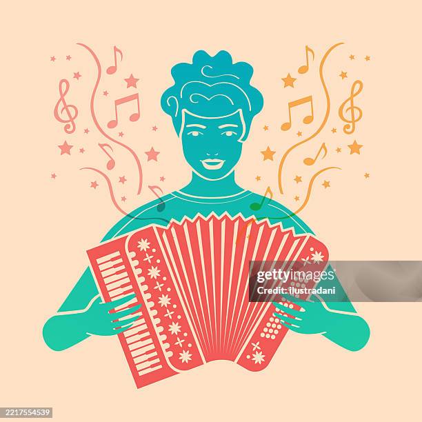 young man playing accordion in risograph style - man playing keyboard silhouette stock illustrations