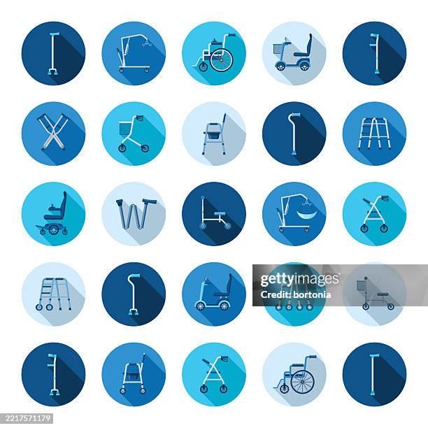 mobility aids icon set - wheelchair elevators stock illustrations