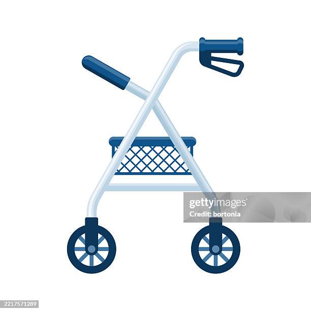 rollator with seat and storage basket mobility aid icon - disability independence stock illustrations