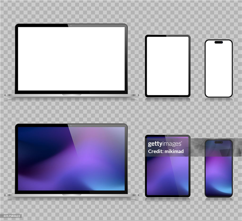 Realistic Vector Mockup Digital Tablet Mobile Phone Smart Phone Laptop ...