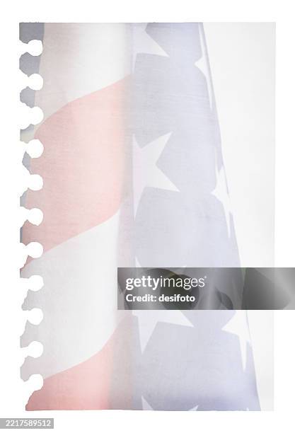 fading pastel colored vertical paper vector background of squiggled folded swirled twirled flowing drape of usa flag or american flag design on grunge textured weathered old scratched torn ripped page from spiral notepad - torn poster background stock illustrations