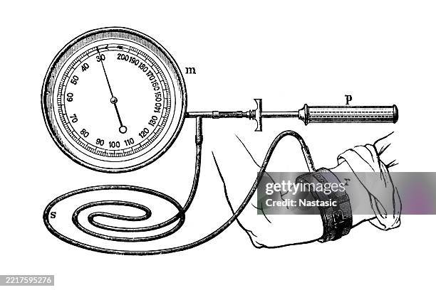 sphygmomanometer by hill and barnard - compression sleeve stock illustrations
