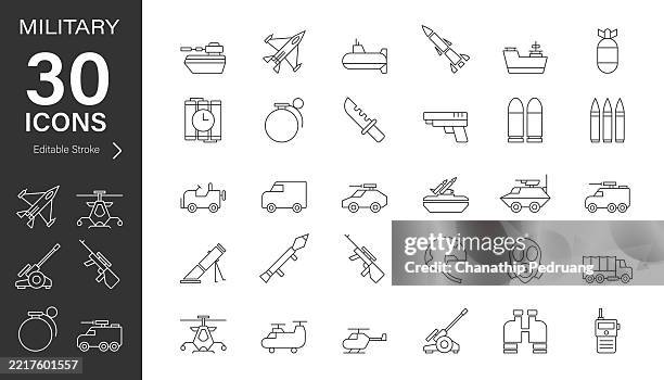 illustrazioni stock, clip art, cartoni animati e icone di tendenza di set di icone vettoriali di linea militare. pixel perfetto. tratto modificabile. illustrazioni di repertorio.
icona simbolo, guerra, missile, veicolo aereo, aeroplano - fucile