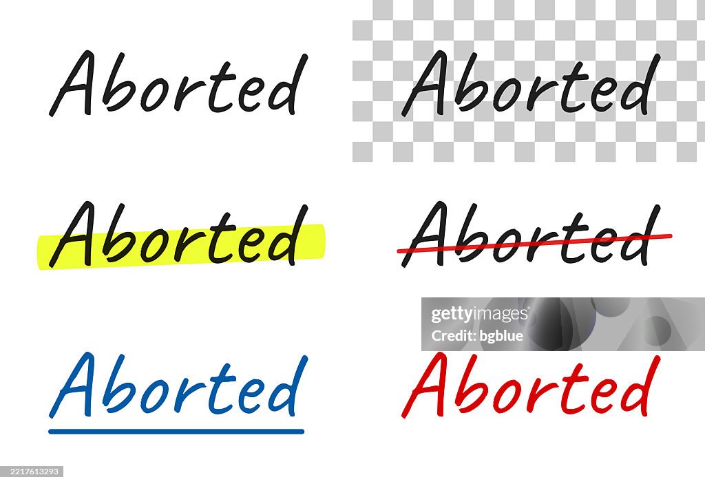 Aborted - Handwritten text, highlighted, crossed out, underlined on blank background