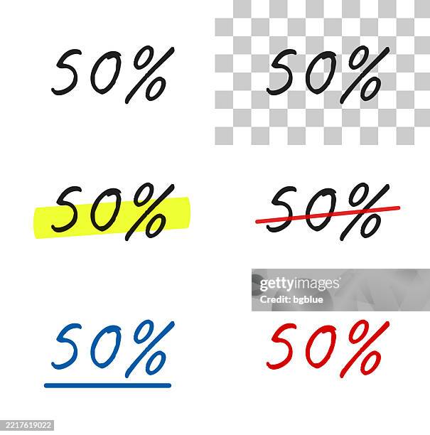 50% - handwritten text, highlighted, crossed out, underlined on blank background - neon script stock illustrations
