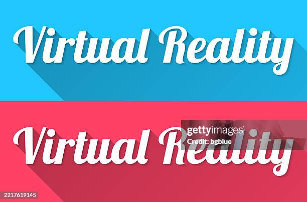 virtual reality - flat design with long shadow on blue and red background - reality concept stock illustrations