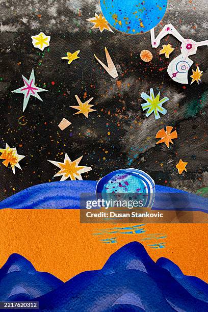 intergalactic water landscape - comet sun stock illustrations