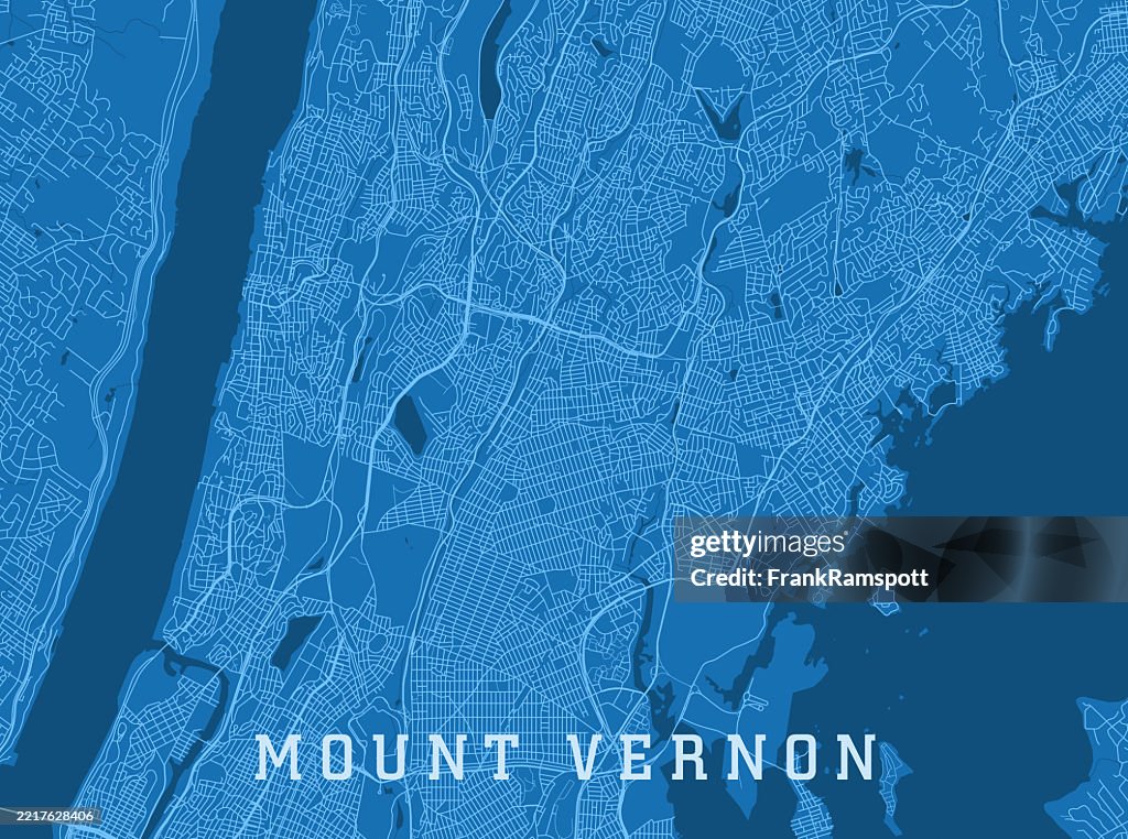 Mount Vernon NY City Vector Road Map Blue Horizontal
