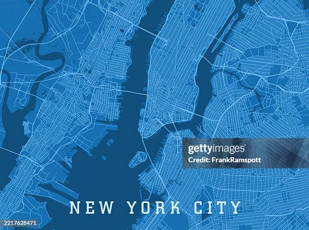 new york city ny city vector road map blue horizontal - new york city street map stock illustrations