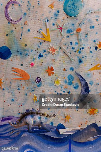 surreal scene dinosaur - palaeontology stock illustrations