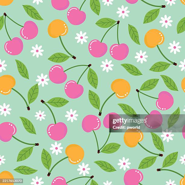 cherry seamless pattern . - cherry background stock illustrations