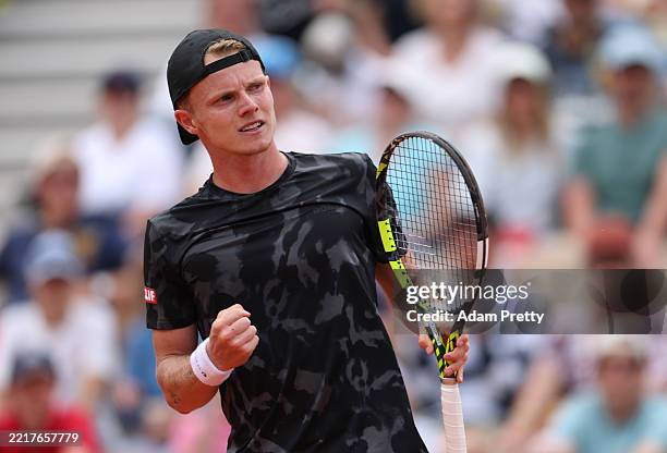 Jesper de Jong of Netherlands celebrates a point against Alexander Zverev of Germany during the Men's Singles Second Round match on Day Five of the...
