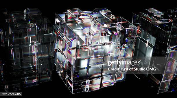 abstract transparent cubes with light refraction - crystal block stock pictures, royalty-free photos & images