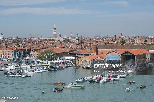 Boats are moored at the Arsenal while on display for visitors on May 29, 2025 in Venice, Italy. The sixth edition of the Venice Boat Show runs from...