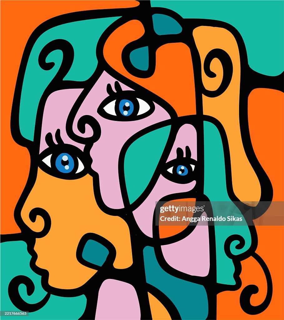 Cubist People Colorful Abstract People Faces In Cubism Art Style High-Res Vector ...