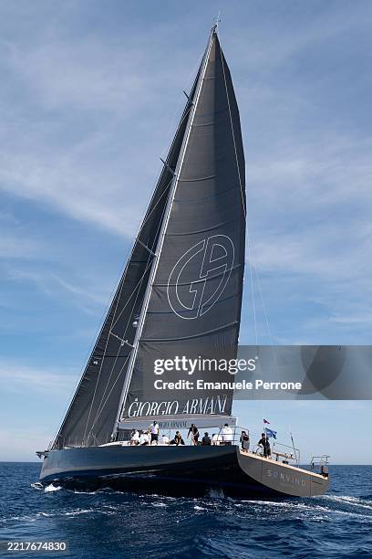 The Sailing Yacht Sorvind by Giorgio Armani during day two Giorgio Armani Superyacht Regatta 2025 on May 29, 2025 in Porto Cervo, Italy.