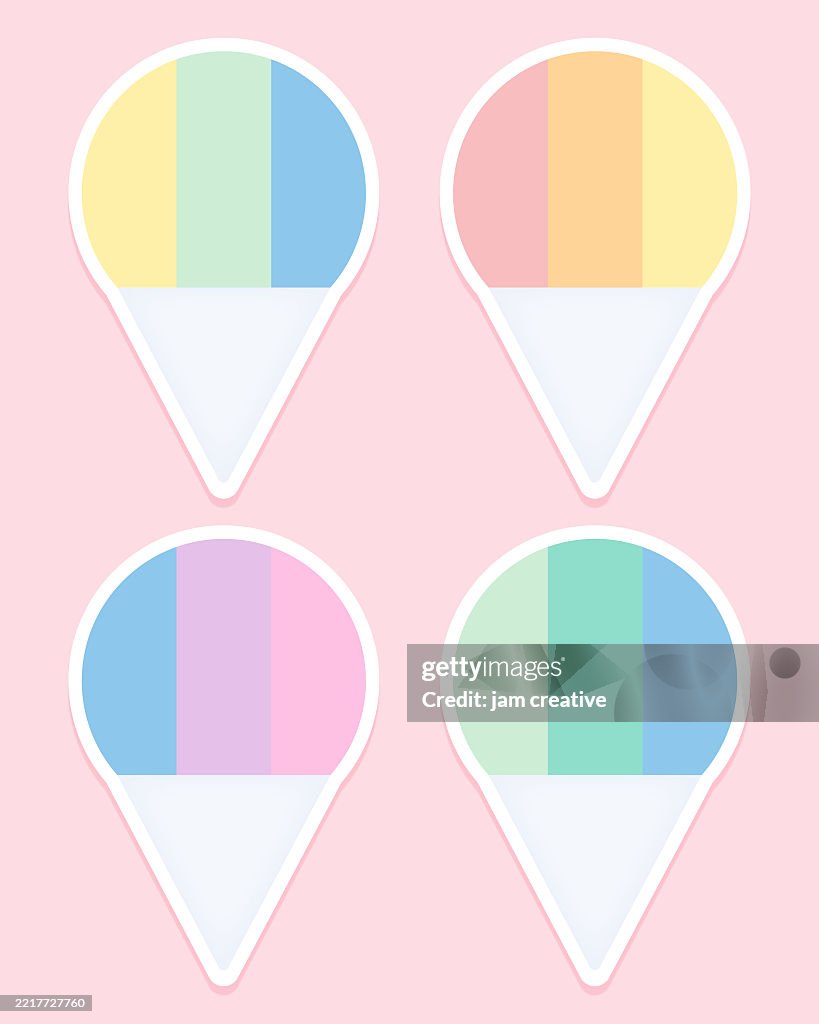 Set of summery pastel shaved ice snow cone stickers