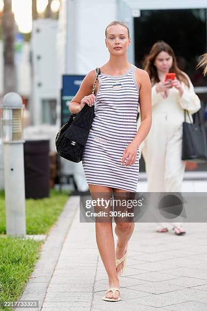 Carolina Marie Robertson is seen arriving Paraiso Miami Swim Week on May 29, 2025 in Miami, Florida.
