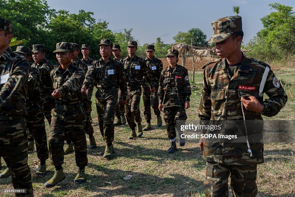 Recruits undergo military demonstration training under the...