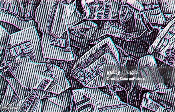 crumpled us paper currency with glitch technique - american fifty dollar bill stock illustrations