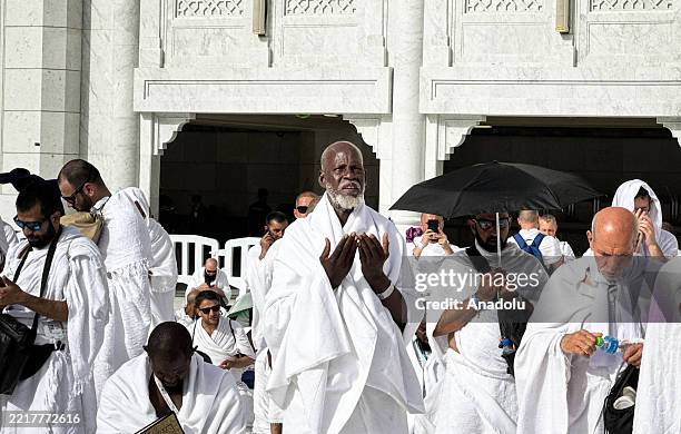 Muslims, coming to Mecca from all over the world to fulfill the Hajj pilgrimage, spend time and pray in the Haram al-Sharif in Mecca, Saudi Arabia on...