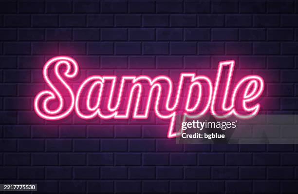sample - glowing neon text on brick wall background - paint samples on wall stock illustrations