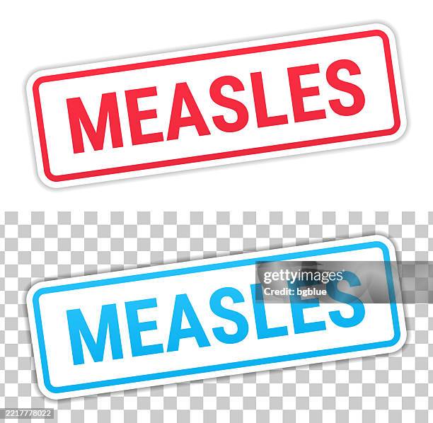 measles - red and blue labels on blank background - measles stock illustrations