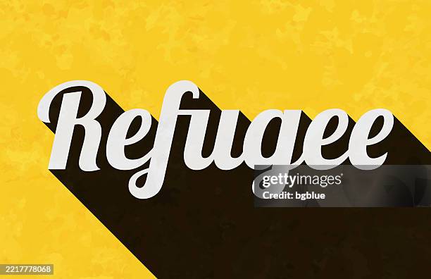 refugee - text with long shadow on textured yellow background - immigration detention center stock illustrations