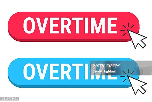 overtime - red and blue buttons with cursor on white background - over time icon stock illustrations