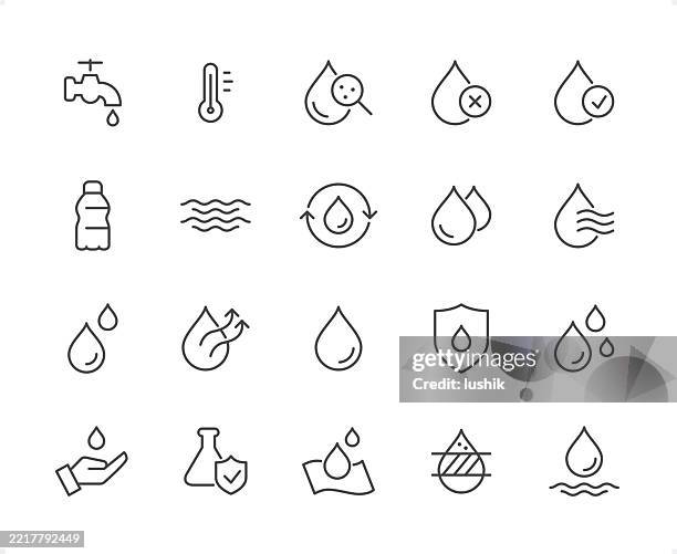 water icon set. editable stroke weight. pixel perfect icons. - plastic ocean stock illustrations