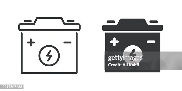 Battery thin line and glyph solid icon. Editable stroke and perfect pixel isolated on transparent background Battery thin line and glyph solid icon. Editable stroke and perfect pixel isolated on transparent background
