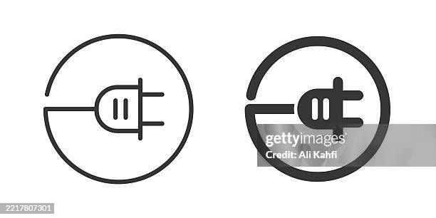 electric plug thin line and glyph solid icon. editable stroke and perfect pixel isolated on transparent background - battery recycling stock illustrations