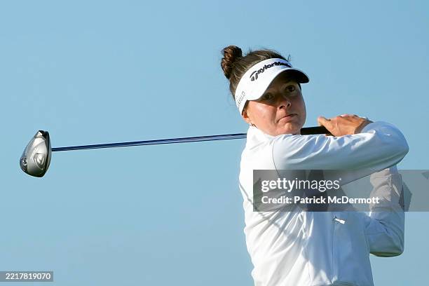 Esther Henseleit of Germany plays her shot from the tenth tee during the second round of the U.S. Women's Open presented by Ally 2025 at Erin Hills...