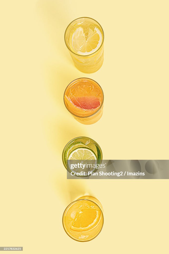 Background, object, summer, orange soda, orange juice, orangeade, lemon juice, lemon soda, grapefruit juice, lime juice, fruit