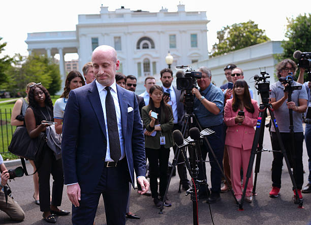 White House Deputy Chief of Staff Stephen Miller speaks to the media outside the White House on May 30, 2025 in Washington, DC. Miller spoke out...