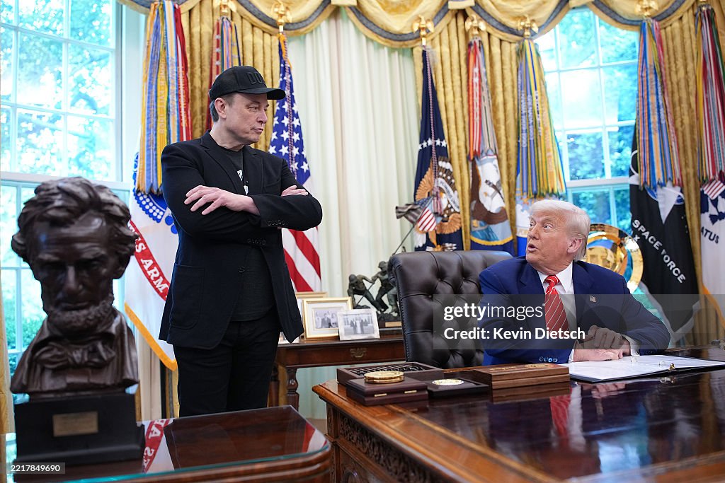 President Trump Holds Press Conference With Elon Musk in White House's Oval Office